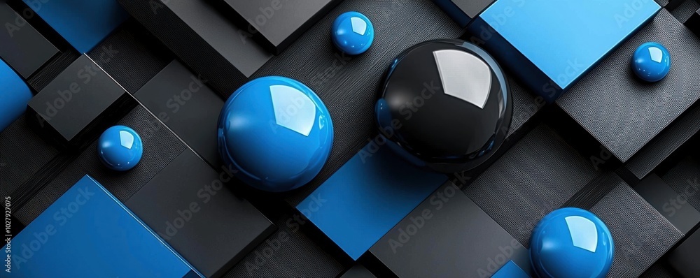 Poster 3d background with black abstract shapes and circular patterns for modern design aesthetics