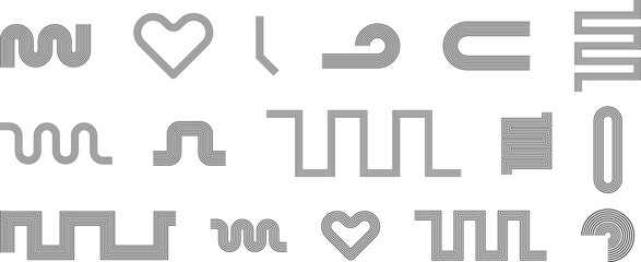 Line geometric arch and circle abstract shapes. Retro elements, vintage. Contemporary mid century line design set. Modern aesthetic stripes and grids.  vector illustration.