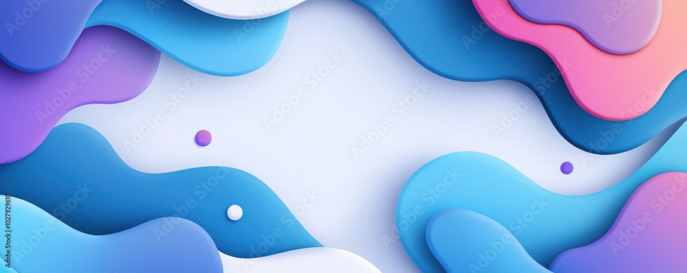 Poster abstract design featuring blue and pink circles on a white background with waves and dots for creati