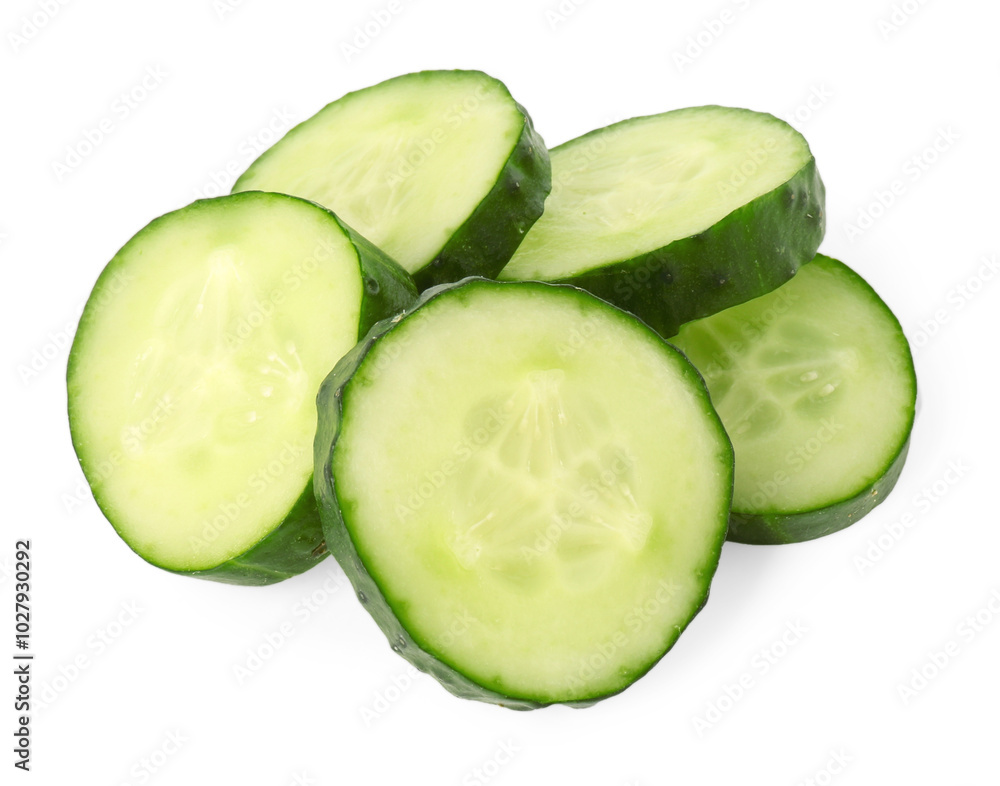 Canvas Prints Pile of fresh cut cucumber slices isolated on white