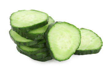 Slices of fresh cucumber isolated on white
