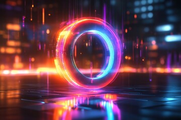 Vibrant bar chart on a futuristic background, neon colors, data visualization