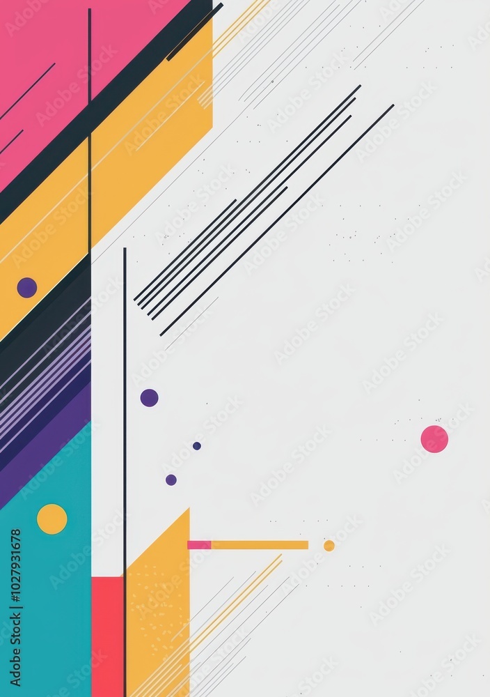 Poster abstract geometric design with colorful overlapping rectangles and lines creating a modern minimalis