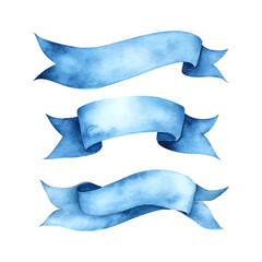 Sophisticated cyan blue watercolor banner ribbons perfect for diverse design uses