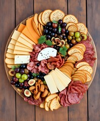 Gourmet Cheese Board Spread with Artisanal Cheeses, Meats, and Crackers