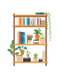 Fototapeta premium Vibrant Wooden Bookshelf with Colorful Books - Creative Study Nook