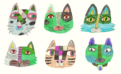 Cats cartoon illustration , watercolor painting vector. cute animal artwork.	
