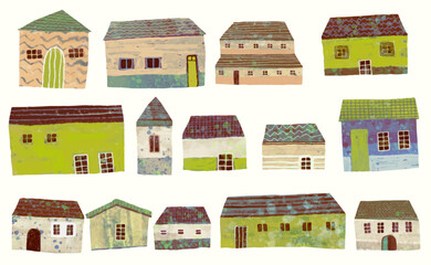 House in village. watercolor vector illustration.	