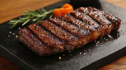 Grilled Steak on Black Slate Plate
