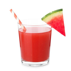 Tasty watermelon drink in glass isolated on white