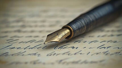 Fototapeta premium Antique Fountain Pen on Cursive Script