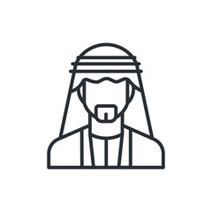 Portrait of arab muslim man line icon. Man wearing keffiyeh. Isolated vector illustration