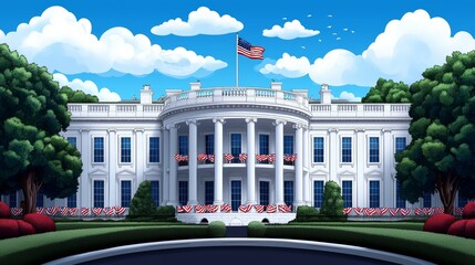Cartoon Style Illustration of the White House