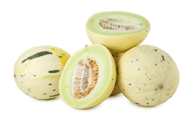 Fresh ripe honeydew melons isolated on white