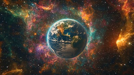 Obraz premium A stunning image of Earth surrounded by a star field, featuring a brilliant blue and red celestial body at its center