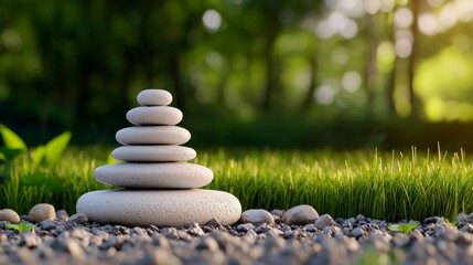 Serene Zen Garden with Balanced Stones and Greenery