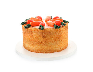 Delicious natural carrot cake isolated on white