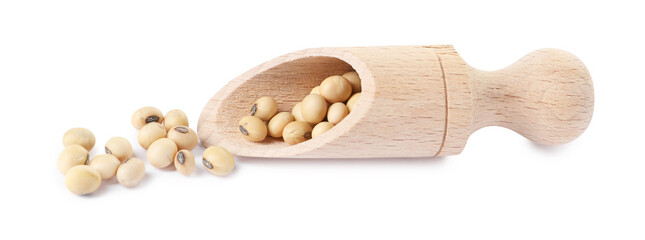 Scoop with soy beans isolated on white