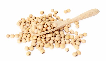 Spoon with soy beans isolated on white