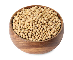 Soy beans in bowl isolated on white