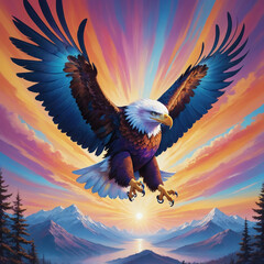 Obraz premium Eagle flying in the sky swirling like a dream in colorful colors