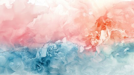 Fototapeta premium Soft pastel watercolor background, gentle blend of pink, blue, and yellow, ideal for spring-themed designs