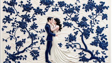 Romantic Couple Against Elegant Floral Background