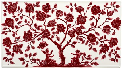 Whimsical Cherub Pattern in Red and White Design