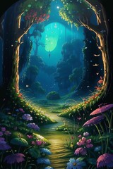 Fototapeta premium A beautiful magical forest, like in children's fairy tales.