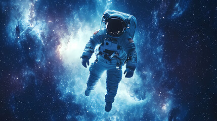 Astronaut floating in space over the nebula galaxy background, elements of illustration, high-resolution photography, professional photograph, cinematic lighting, ultra-detailed, hyper Generative AI .