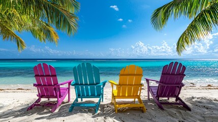 Colorful Wooden Chairs by Turquoise Water