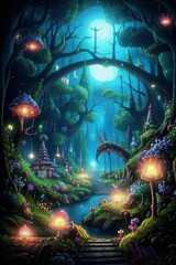 Obraz premium A beautiful magical forest, like in children's fairy tales.