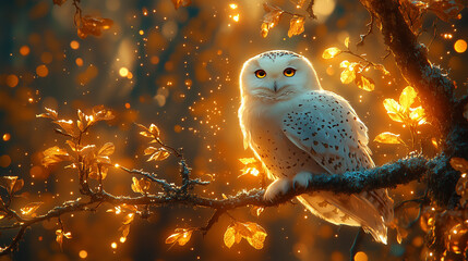 Dans une illustration de style dessin anim&eacute;, un joli hibou brun est perch&eacute; sur un arbre, entour&eacute; de fleurs printani&egrave;res, c&eacute;l&eacute;brant la faune de la nature.