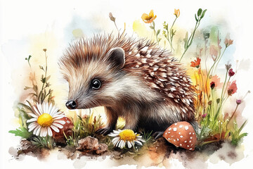    hedgehog watercolor: Charming Watercolor Hedgehog Illustration with Soft Pastel Tones and Nature Details