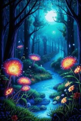 A beautiful magical forest, like in children's fairy tales.