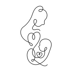 Mother and Child Line Art. Newborn baby. Mother's day. Vector illustration. 