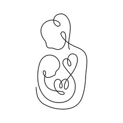 Mother and Child Line Art. Newborn baby. Mother's day. Vector illustration. 