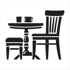 Furniture icon table and chair silhouette on white background
