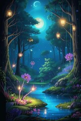 Fototapeta premium A beautiful magical forest, like in children's fairy tales.