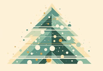 Christmas Tree Made of Dots and Lines  with decorations on a Green and White Background, Perfect for Holiday Cards and Celebrations.