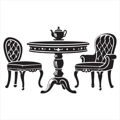 Furniture icon table and chair silhouette on white background
