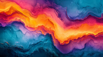 Dans une illustration aquarelle au style grunge, des flammes rouges et orange dansent dans un ciel bleu, créant un modèle artistique millésime, où la fumée jaune se mêle à la texture de la peinture.