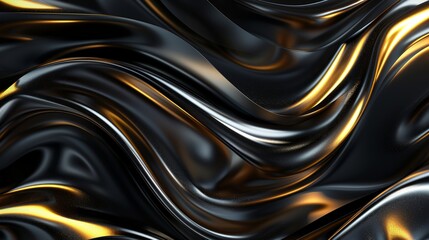 Abstract black and gold fabric forming a wavy pattern, ideal for a luxurious and elegant background