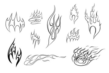Outline Flame Set Hand Drawn Vector Image