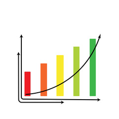 Graph chart with arrow. Line icon isolated on white background. Graph in color. Hand drawn hologram positive percentage. Hand growth direction concept for business print design. Vector illustration