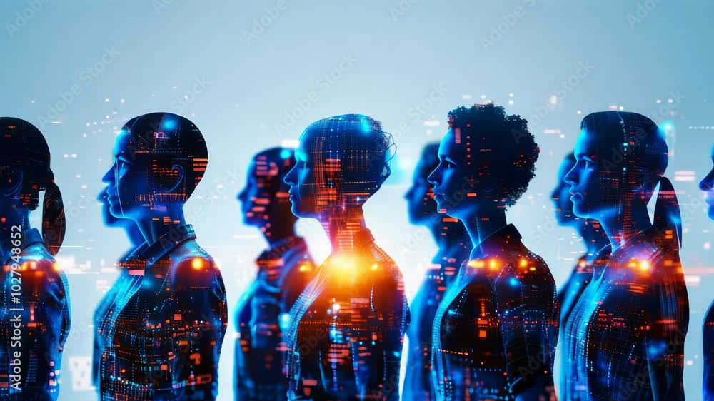 Poster Multinational Group with Digital Overlay Representing Technology and System Engineering in Digital Transformation Concepts