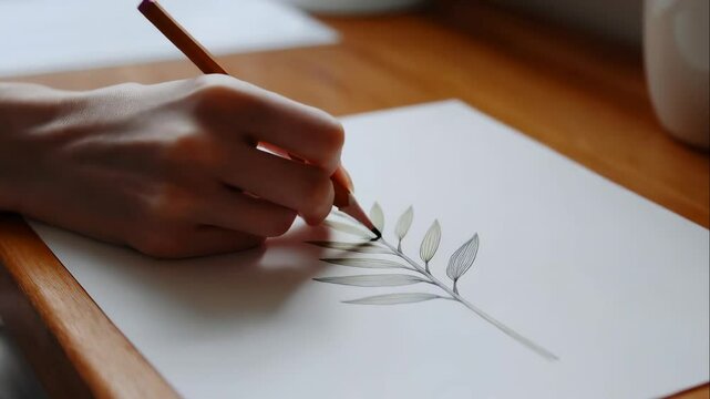 A hand drawing a plant with a pencil