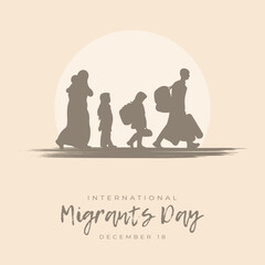 International migrant day.  Vector illustration with migrant silhouettes. 