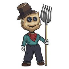 scarecrow with fork vector charakter ilustration isolated design for halloween