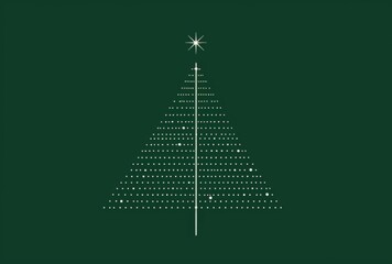 Christmas Tree Made of Dots and Lines  with decorations on a Green and White Background, Perfect for Holiday Cards and Celebrations.